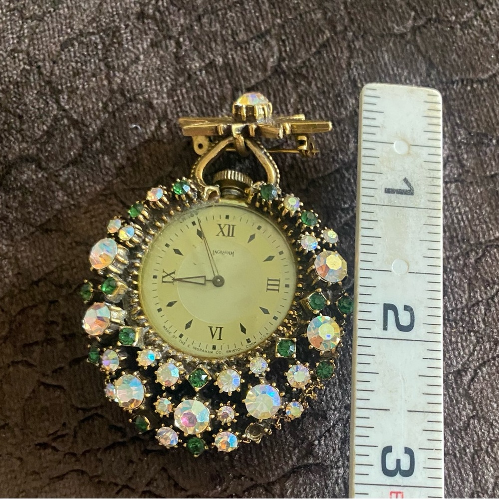 Vintage Ingraham Jeweled Star Brooch Pocket Watch - Picture 3 of 4
